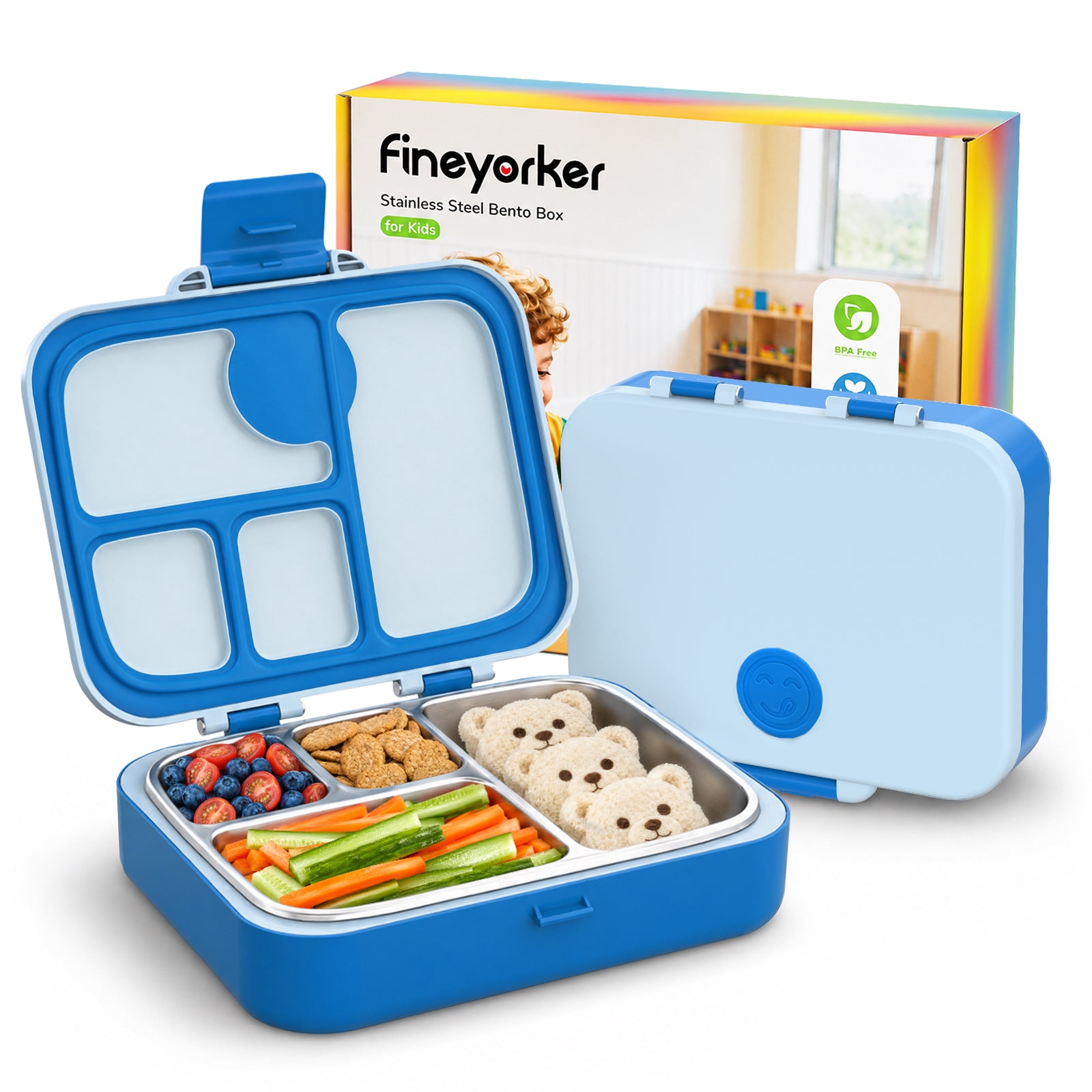 Blue Fineyorker kids stainless steel lunch box