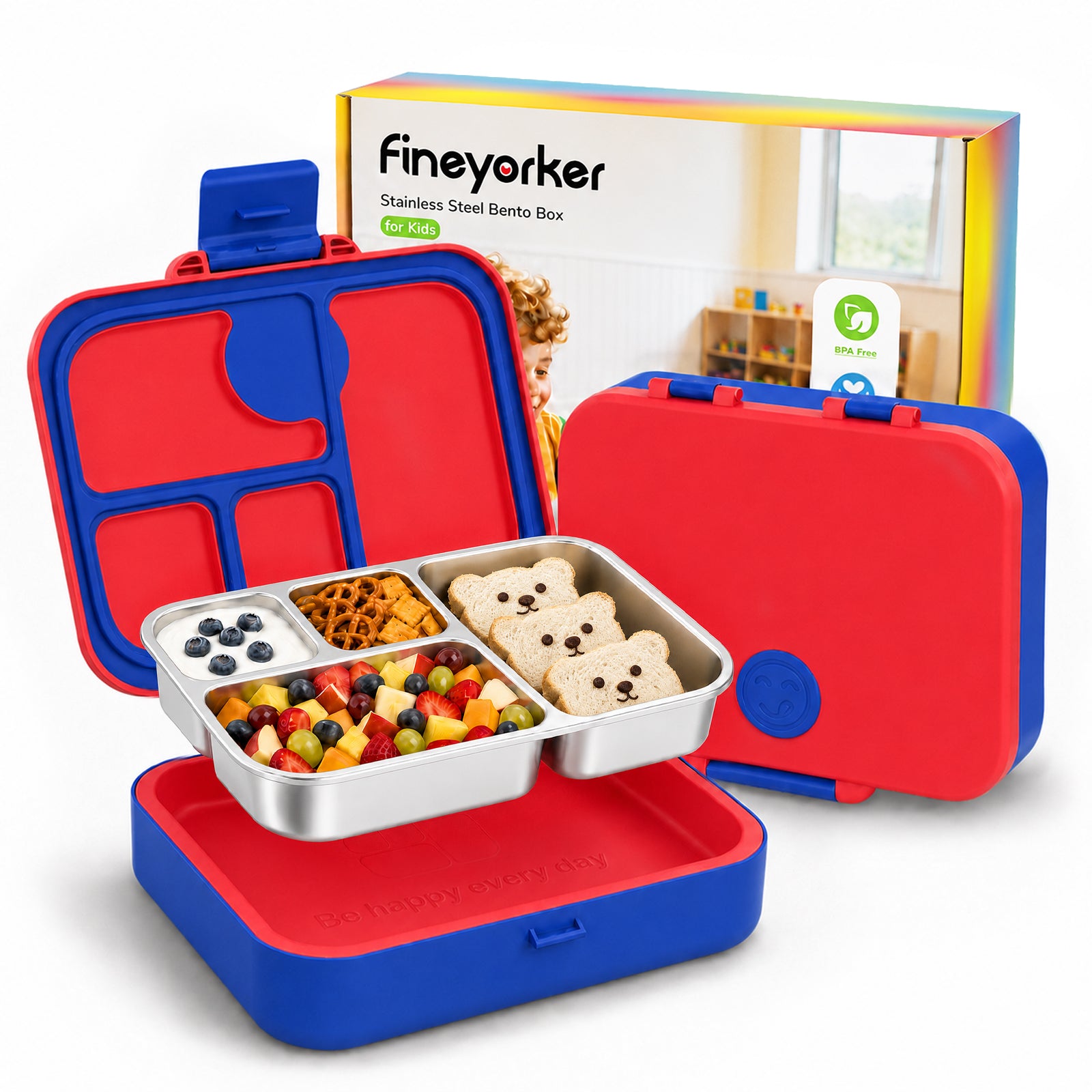 Red Fineyorker kids stainless steel lunch box