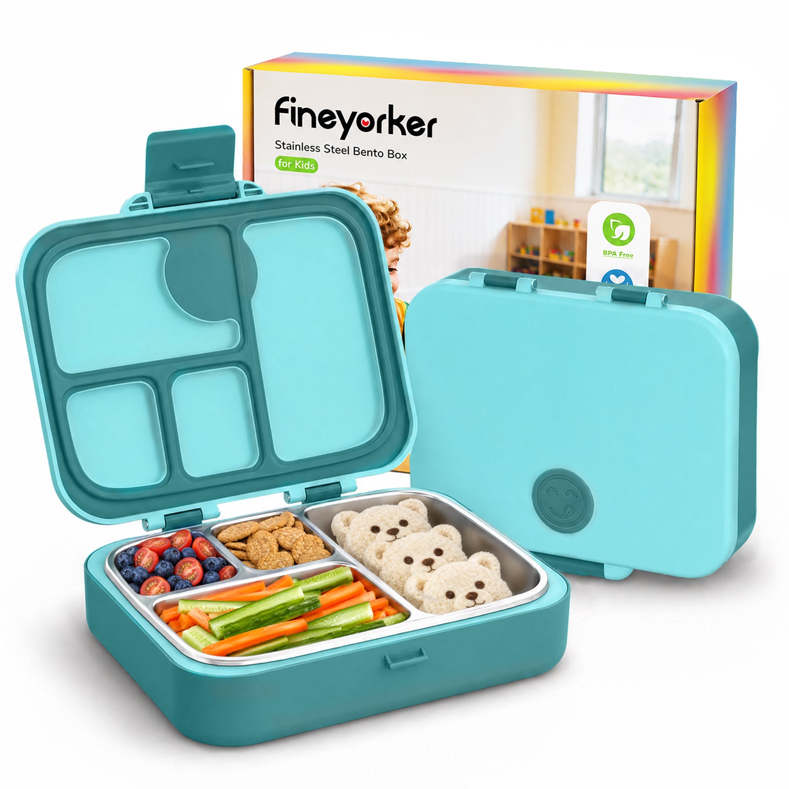 Blue-Teal Fineyorker bento-style lunch box for children
