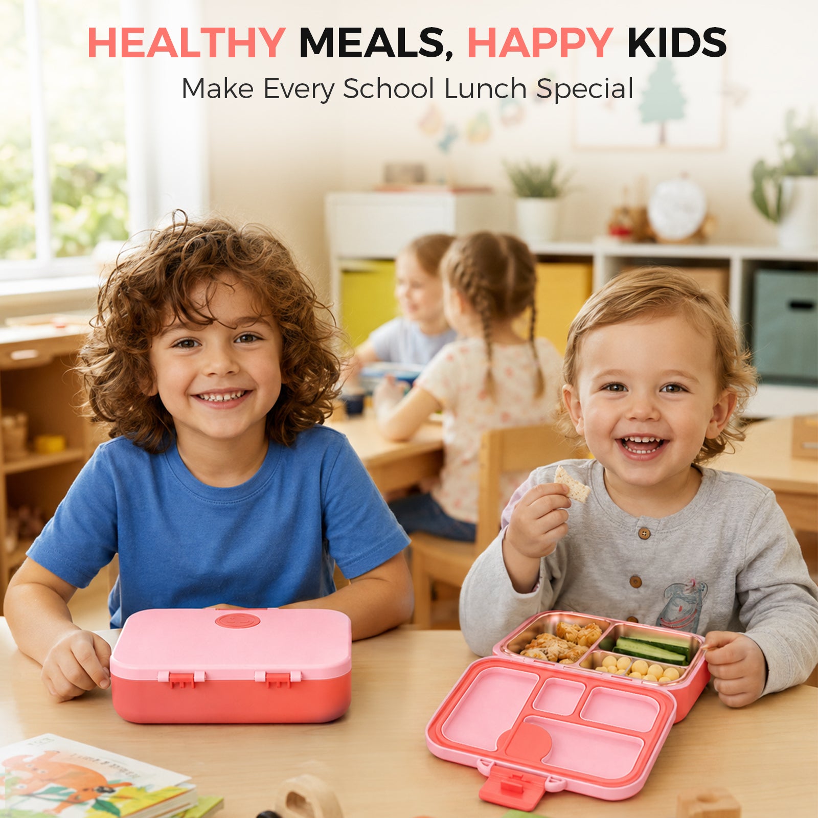 Children enjoying a school lunch moment